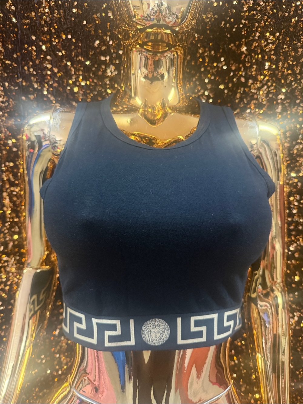 Versace Navy Medusa Band Crop Tank